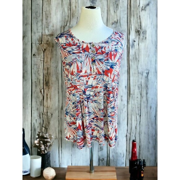 Links ladies sleeveless red round neck button accented blouse lightweight small - Picture 6 of 7